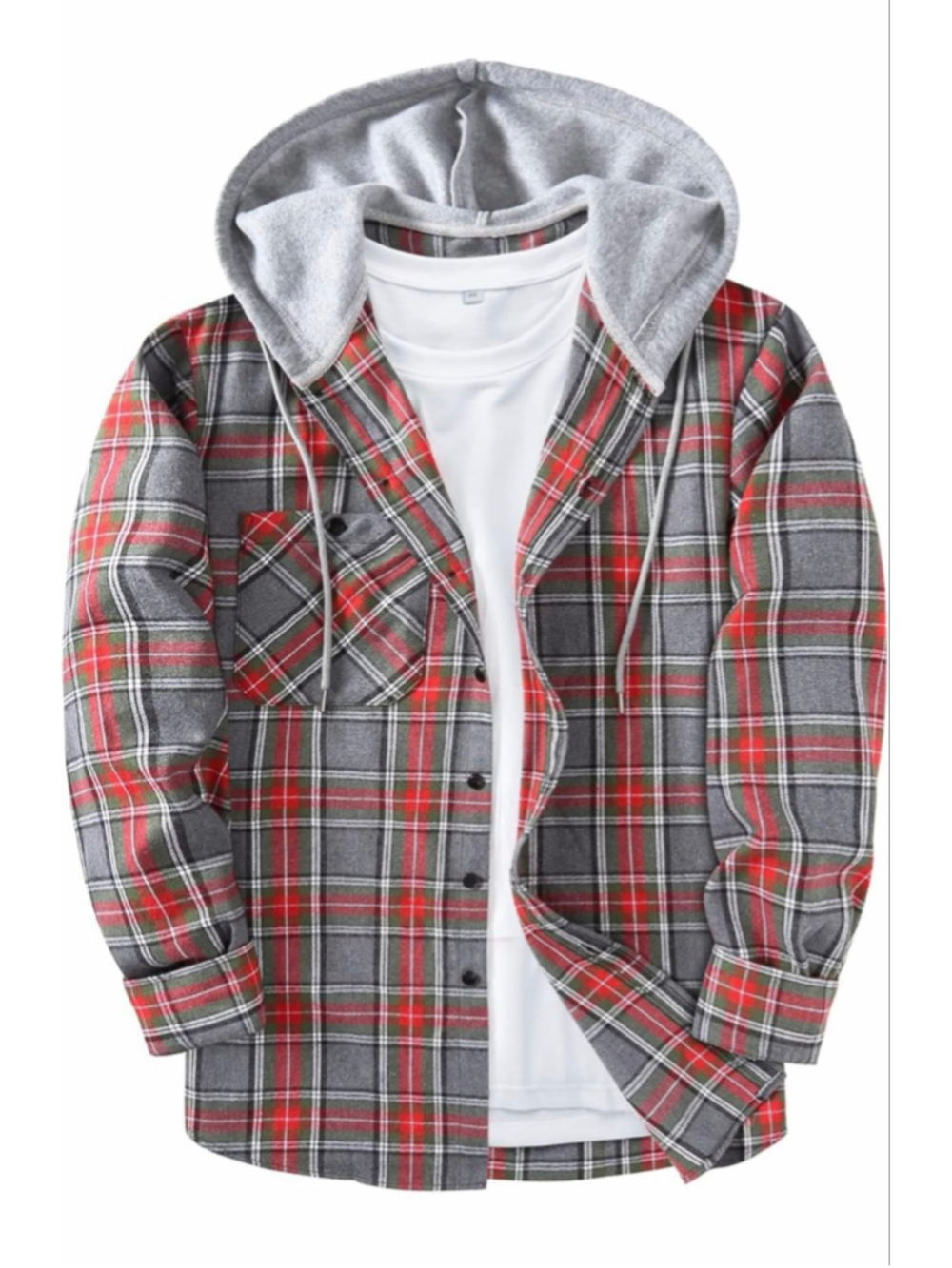 NEW Men's Flannel Hoodie Button Down Plaid Shirt Jackets Shacket M